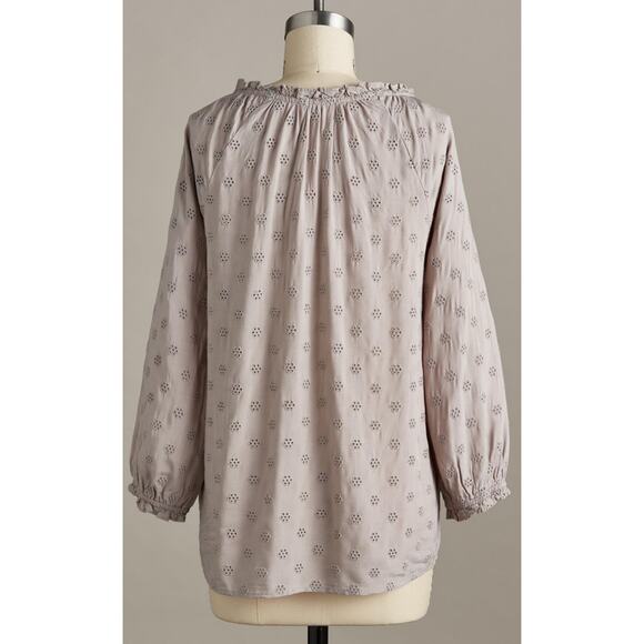 Sundance Dylan Eyelet Women's Blouse Top Shirt Gray Medium Boho Lace Romantic - Picture 3 of 6